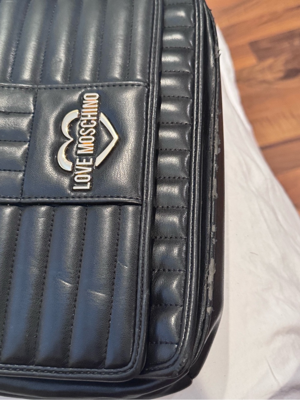 Love Moschino Black Quilted Messenger Bag with Gold Logo